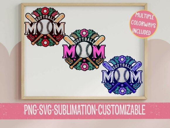 Softball Mom Floral SVG PNG