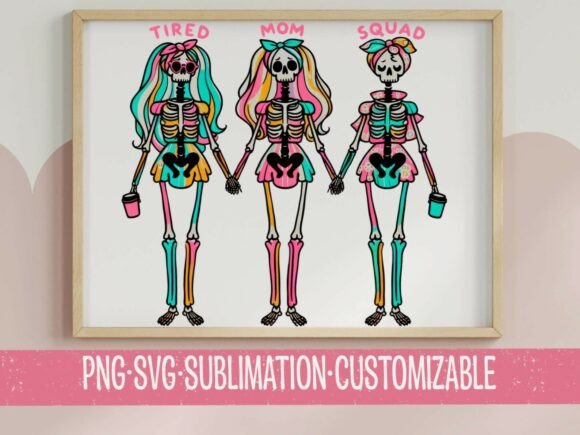 Tired Mom Squad SVG Skeleton Coffee PNG
