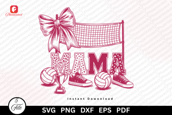 Volleyball Bow Mom Mama SVG PNG